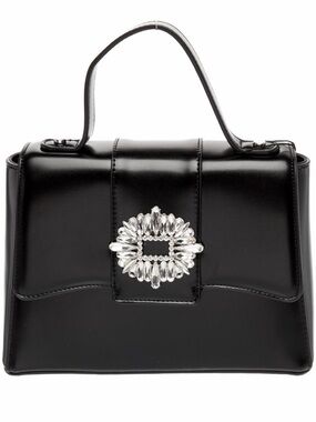 NWT Badgley Mischka Black Crystal Buckle Top Handle Satchel Handbag